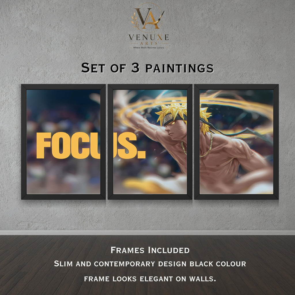 VENUXE ARTS Set Of 3 Anime Characters Wall Framed |Anime Characters Framed Poster for Living Room Bedroom Gaming Room Studio Wall Decor