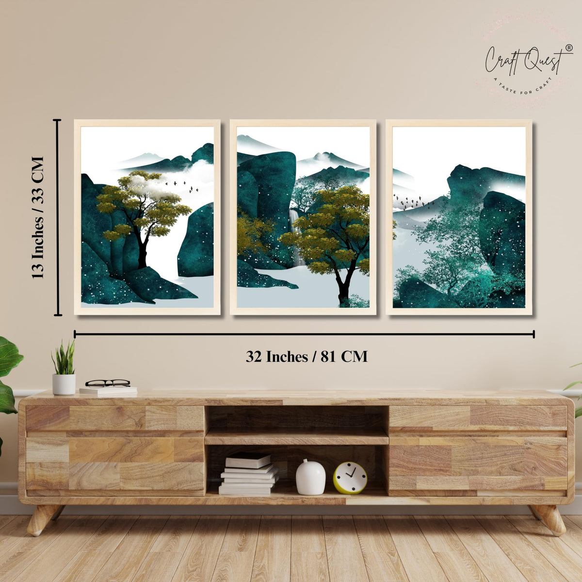 CRAFT QUEST Modern Art Ink Landscape Wall Art | Set of 3 Frames for Home Decoration | Ideal for Living Room, Bedroom & Offices