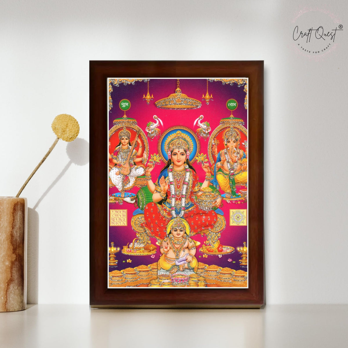 CRAFT QUEST Laxmi Ganesh Saraswati Religious Photo Frame for Wall, Table, Office, Temple, Pooja, Living Room and Home Decor Item