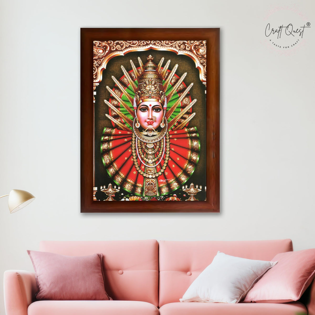 CRAFT QUEST Renuka Devi Yellamma Mata Ellamma Thalli Wall Painting Framed | South God Picture Frame for Home, Office, Temple & Gifting, Decor