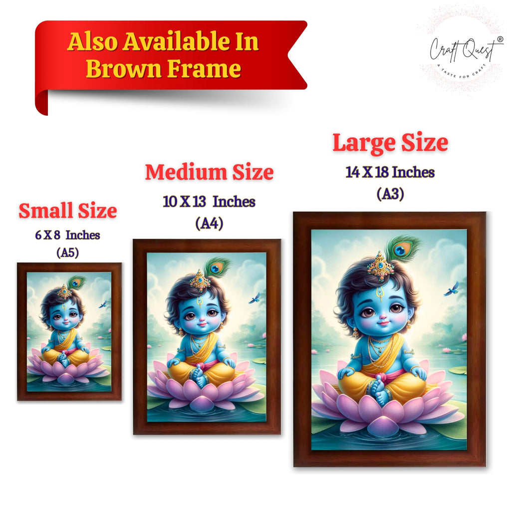CRAFT QUEST Cute Baby Krishna HD Print | Little Krishna Frame for Home Temple, Office Desk, Décor Item