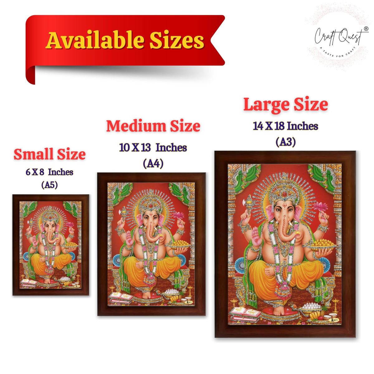 CRAFT QUEST Lord Ganpati Ganesha Modern Wall Art Painting With Frame For Pooja, Home and Office Decor Item