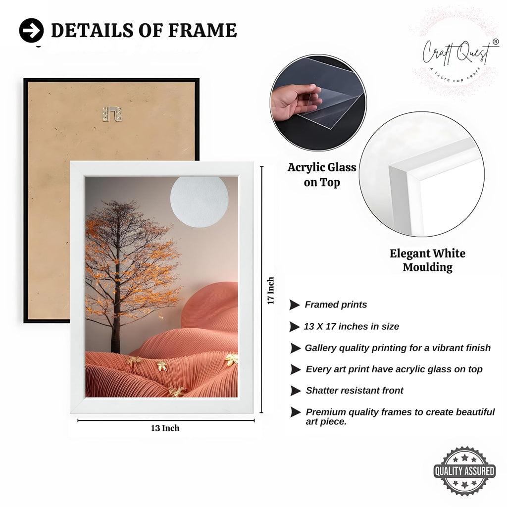 CRAFT QUEST Nature Inspired Autumn Minimalist Modern Wall Art | Set of 3 Frames for Home Decoration | Ideal for Living Room, Bedroom & Office