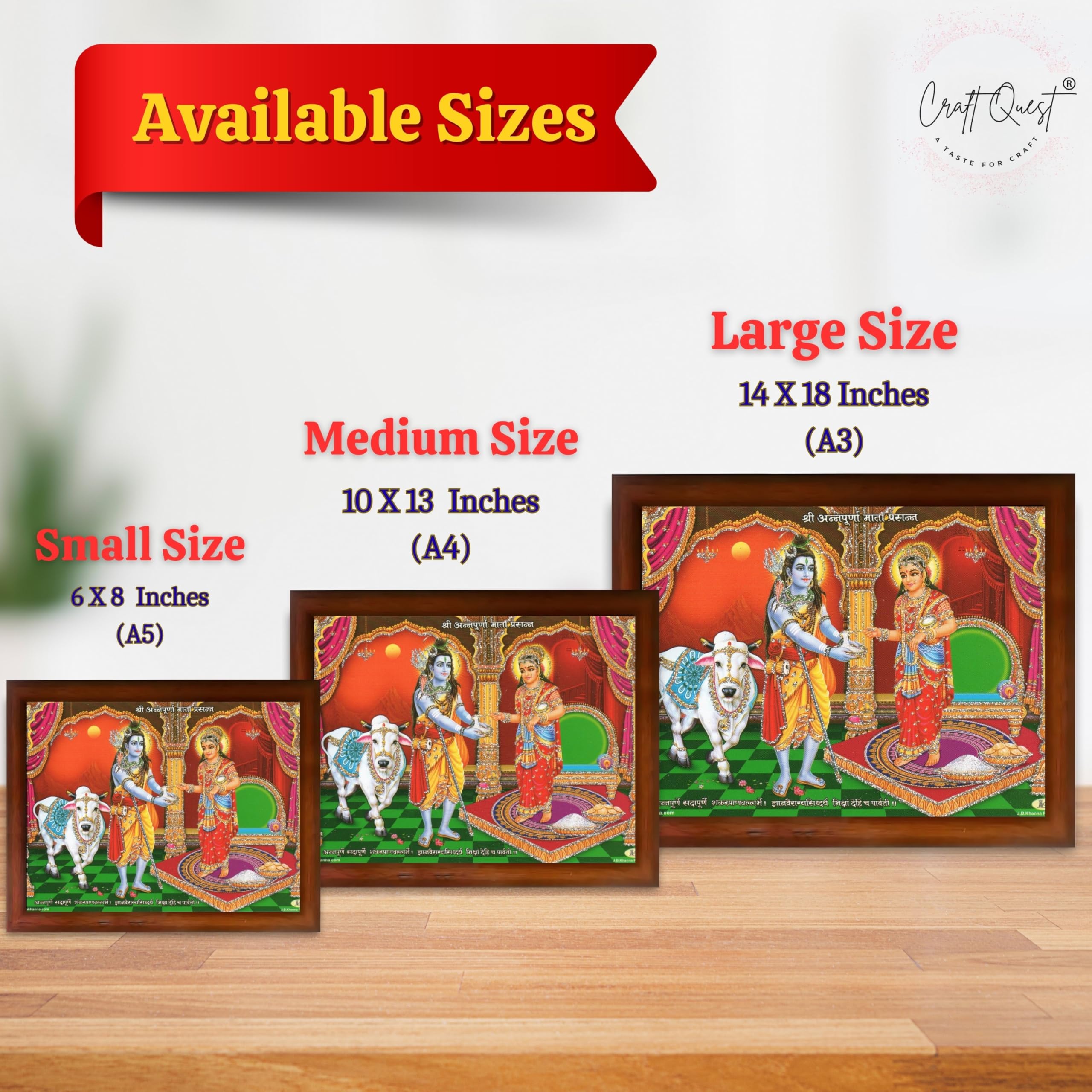 CRAFT QUEST Shiva & Maa Annapurna devi sitting on throne photo frame with Acrylic Glass for Kitchen Worship