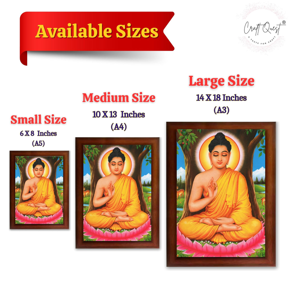 CRAFT QUEST Lord Buddha Photo Frame | Premium HD Spiritual Wall Frame | Peaceful Gautam Buddha Picture for Home Decor, Meditation Room & Office
