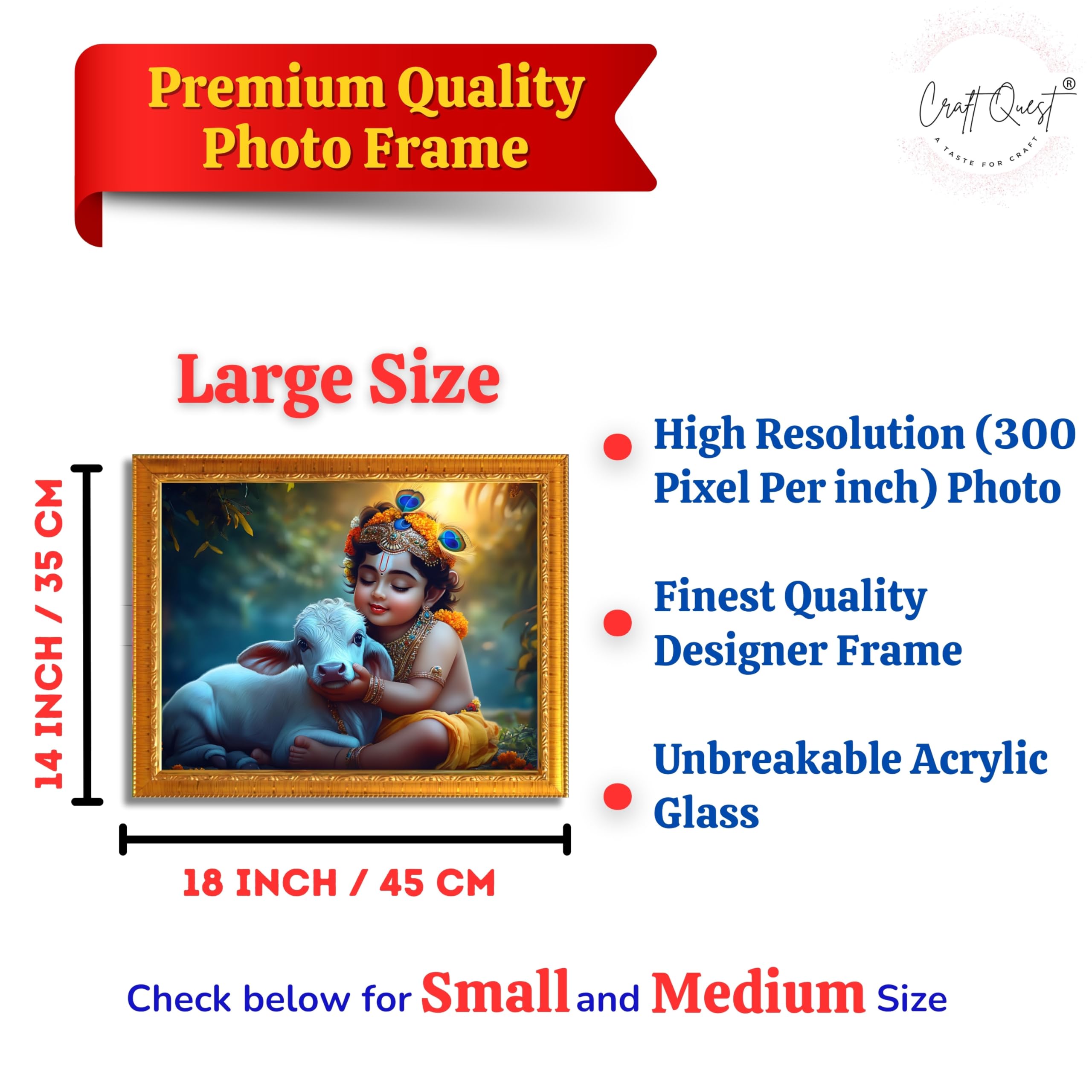 CRAFT QUEST Little Krishna Bal Gopal Wall Photo Frame | Hindu God Kanha Devotional Home Decor | Gift Item