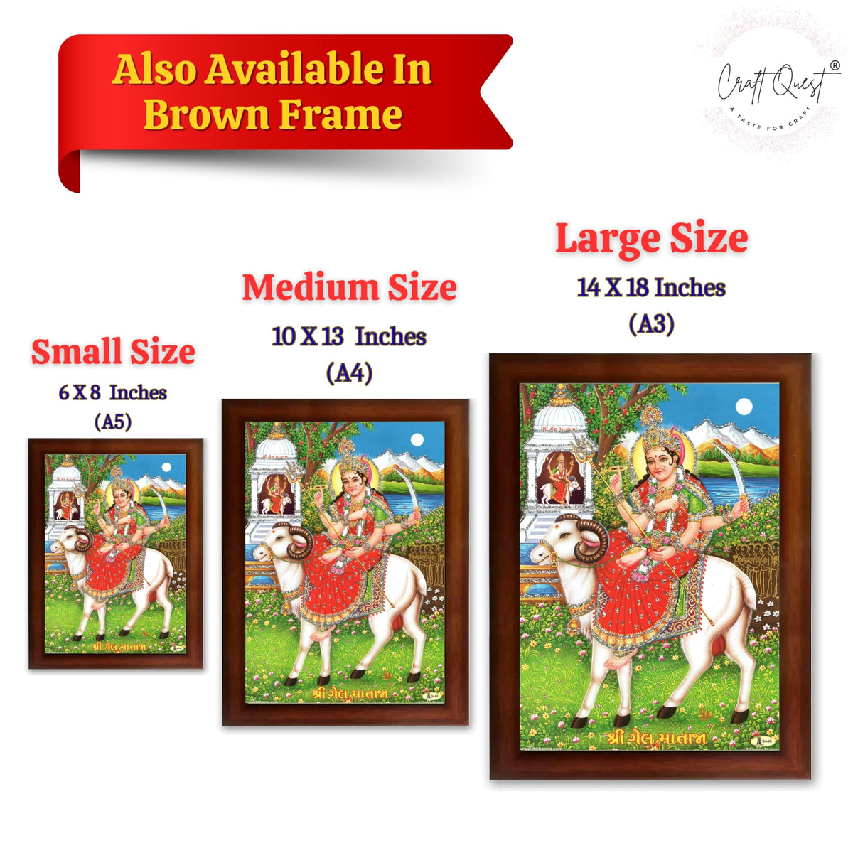 CRAFT QUEST Gel Mata Ji Geldi Maa Devi Mataji Ma Wall Painting For Home Decor wooden framed