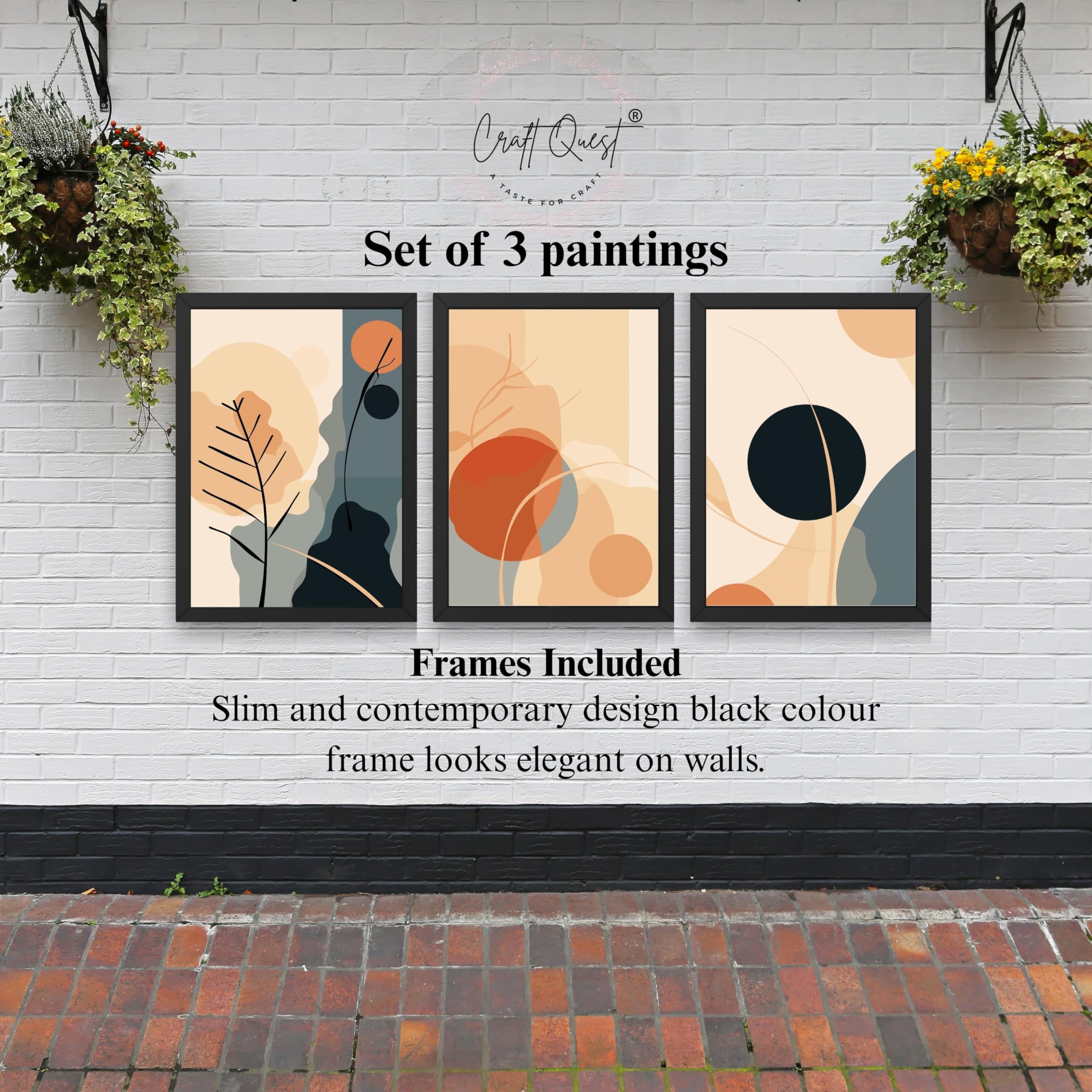 CRAFT QUEST Wall Art Decor Paintings | Set of 3 BOHO Wall Art Frames for Home Decoration | Ideal for Living Room, Officess & Bedrooms