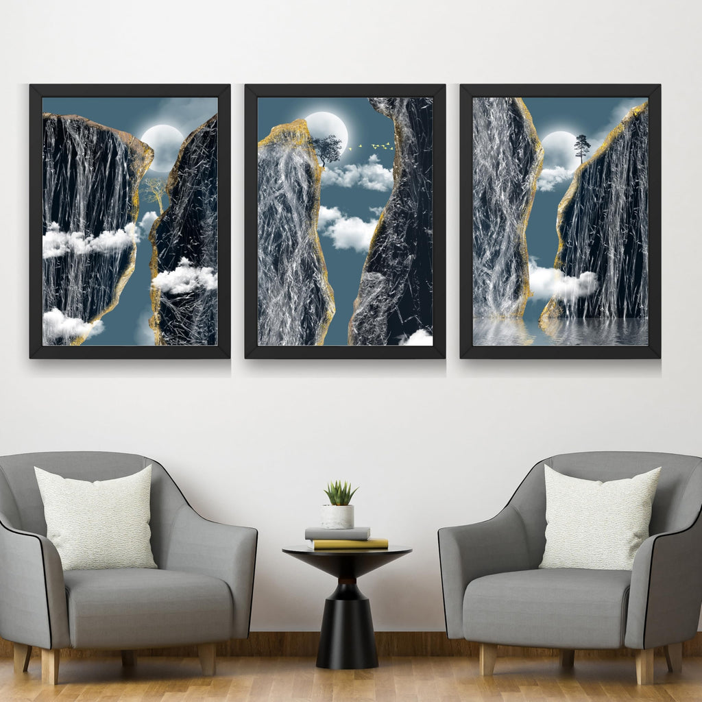 CRAFT QUEST Modern Art Abstract Landscape Decorative Wall Art | Set of 3 Frames for Home Decoration | Ideal for Living Room, Bedroom & Offices