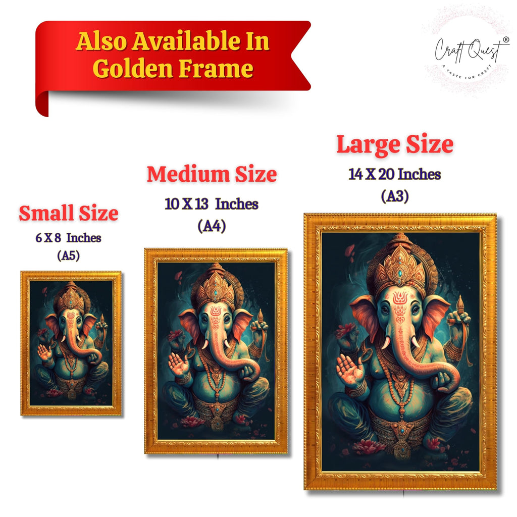 CRAFT QUEST God Ganpati Modern Wall Art Painting With Frame For Pooja, Home and Office Decor Item