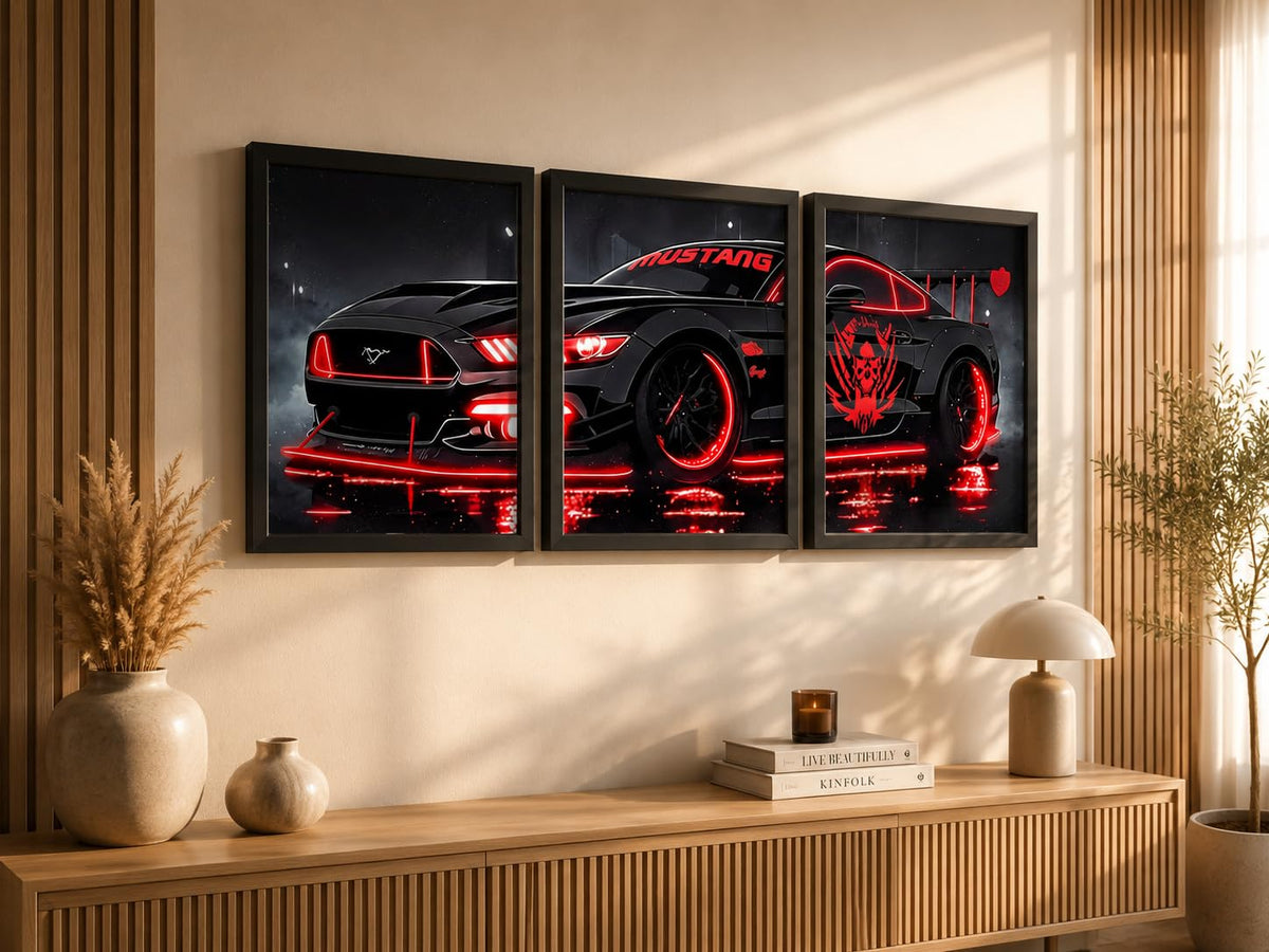VENUXE ARTS Set Of 3 Big Sports Cars Framed Posters Gift Items for Boys Room Wall Decoration Bedroom Living Room Office Studio Décor | Car Poster Frame for Wall Décor