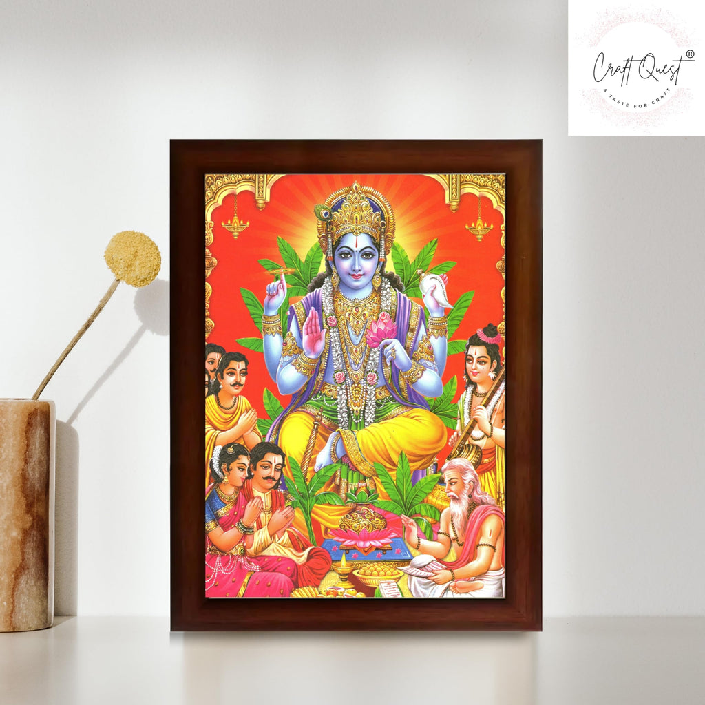 CRAFT QUEST Lord Satyanarayana Swami| Bhagwan Satyanarayan Wall Painting Religious Wood Photo Frame with Acrylic glass