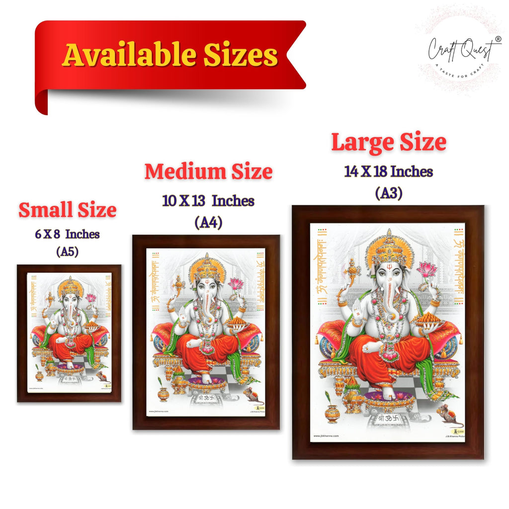 CRAFT QUEST Lord Ganpati Modern Wall Art Painting With Frame For Pooja, Home and Office Decor Item
