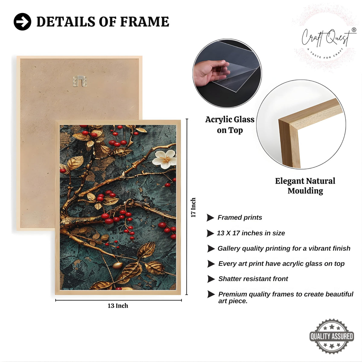 CRAFT QUEST Nature Inspired Modern Wall Art | Set of 3 Frames for Home Decoration | Ideal for Living Room, Bedroom & Offices