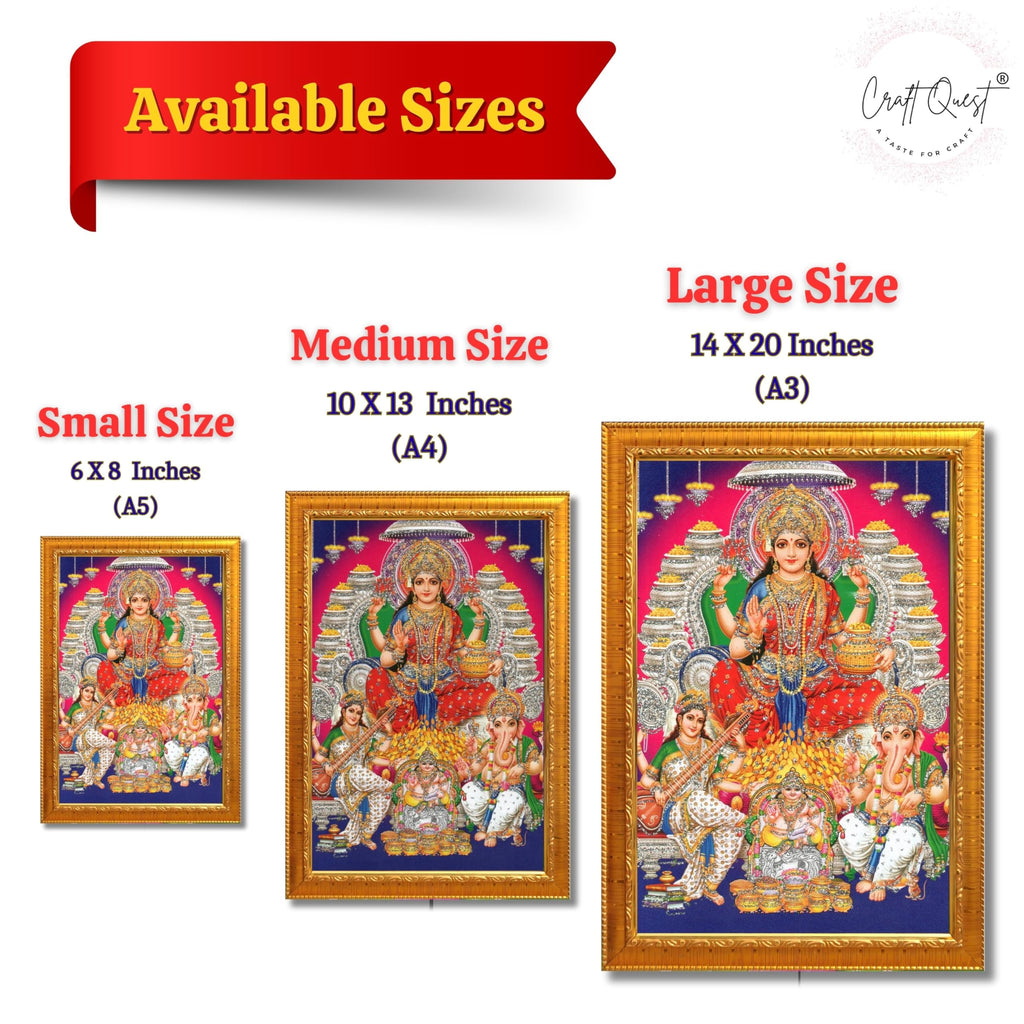 CRAFT QUEST Lord MahaLaxmi Ganesh Saraswati Ji Religious Hindu Photo Frame for Diwali,Wall, Table, Office, Temple, Pooja, Living Room and Decor