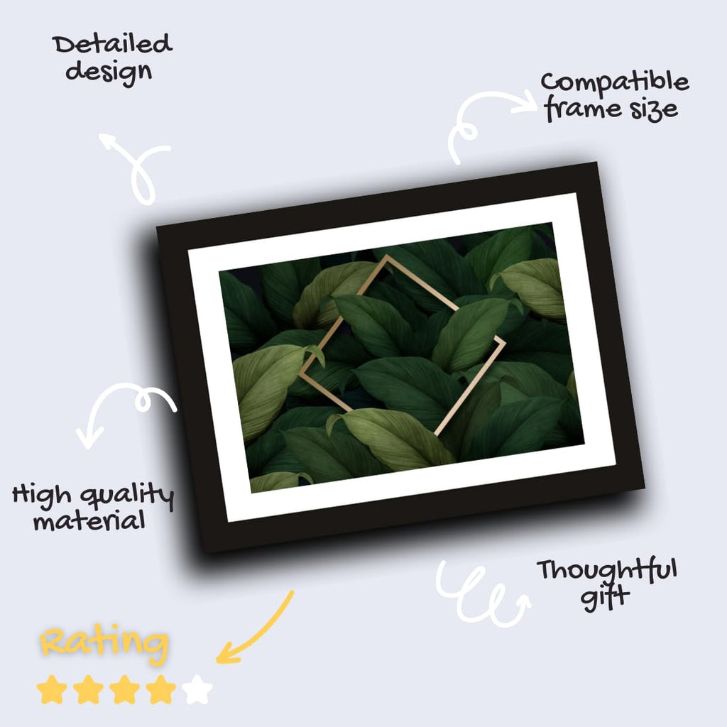 CRAFT QUEST Abstract Digital Urban Flora Modern Art Painting Poster Frame for Home & Office Wall Decoration - Portrait, Wall Display (Black, 14x10 Inch Frame with Art Print) (Tropical Reverie)