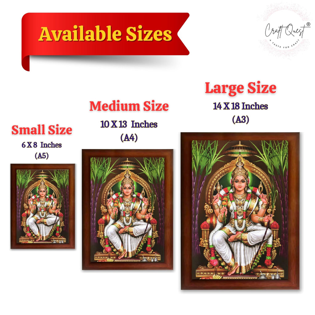 CRAFT QUEST Lalitha Devi Tripura Sundari Mata Wall Painting Photo Framed | South God Picture Frame for Home, Office, Temple & Gifting, Decor