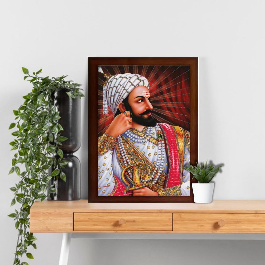 Craft Quest Chhatrapati Shivaji Maharaj photo frame Home Decorative items with synthetic frame (10X14 Inches, Brown, Religious)