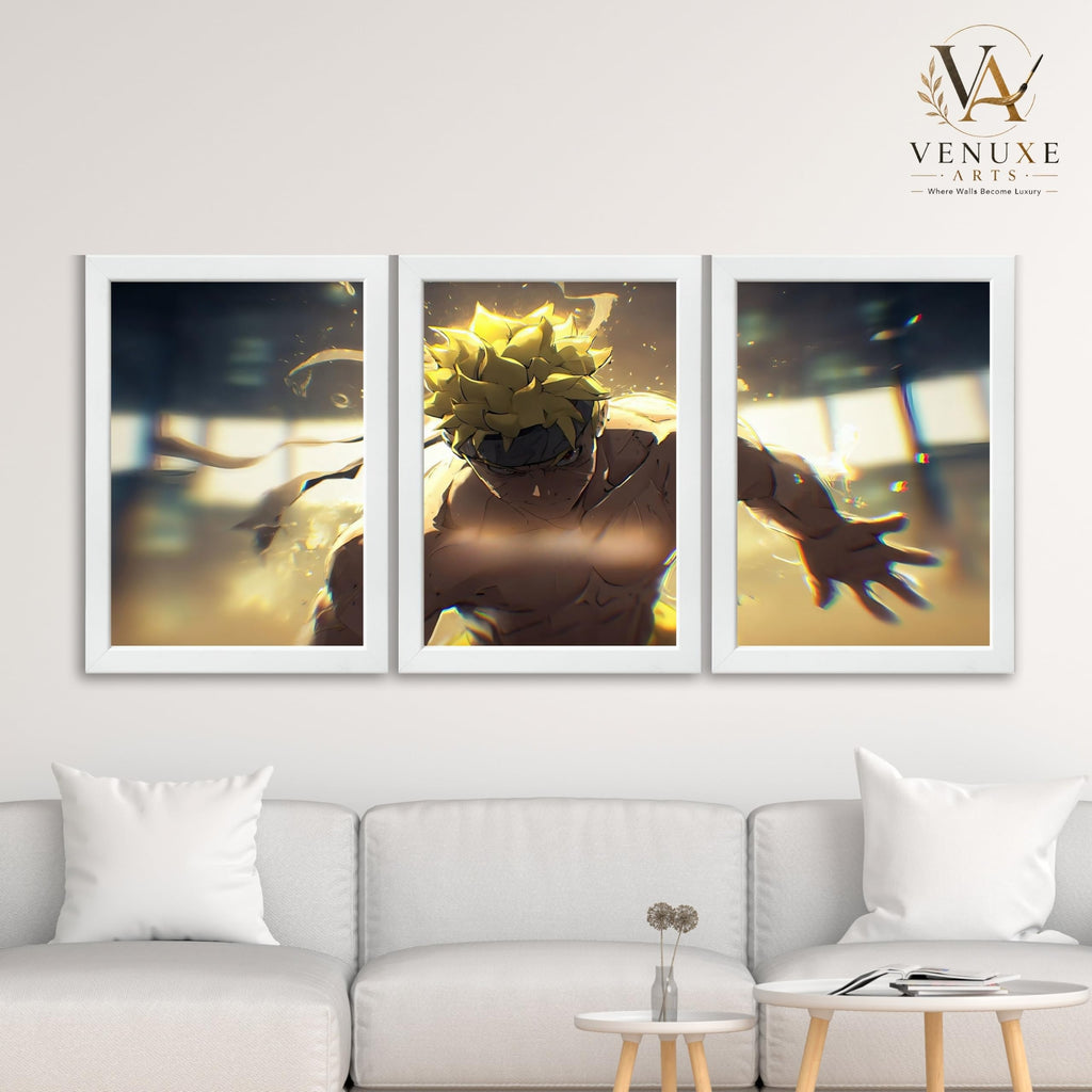 VENUXE ARTS Set Of 3 Anime Characters Wall Framed |Anime Characters Framed Poster for Living Room Bedroom Gaming Room Studio Wall Decor