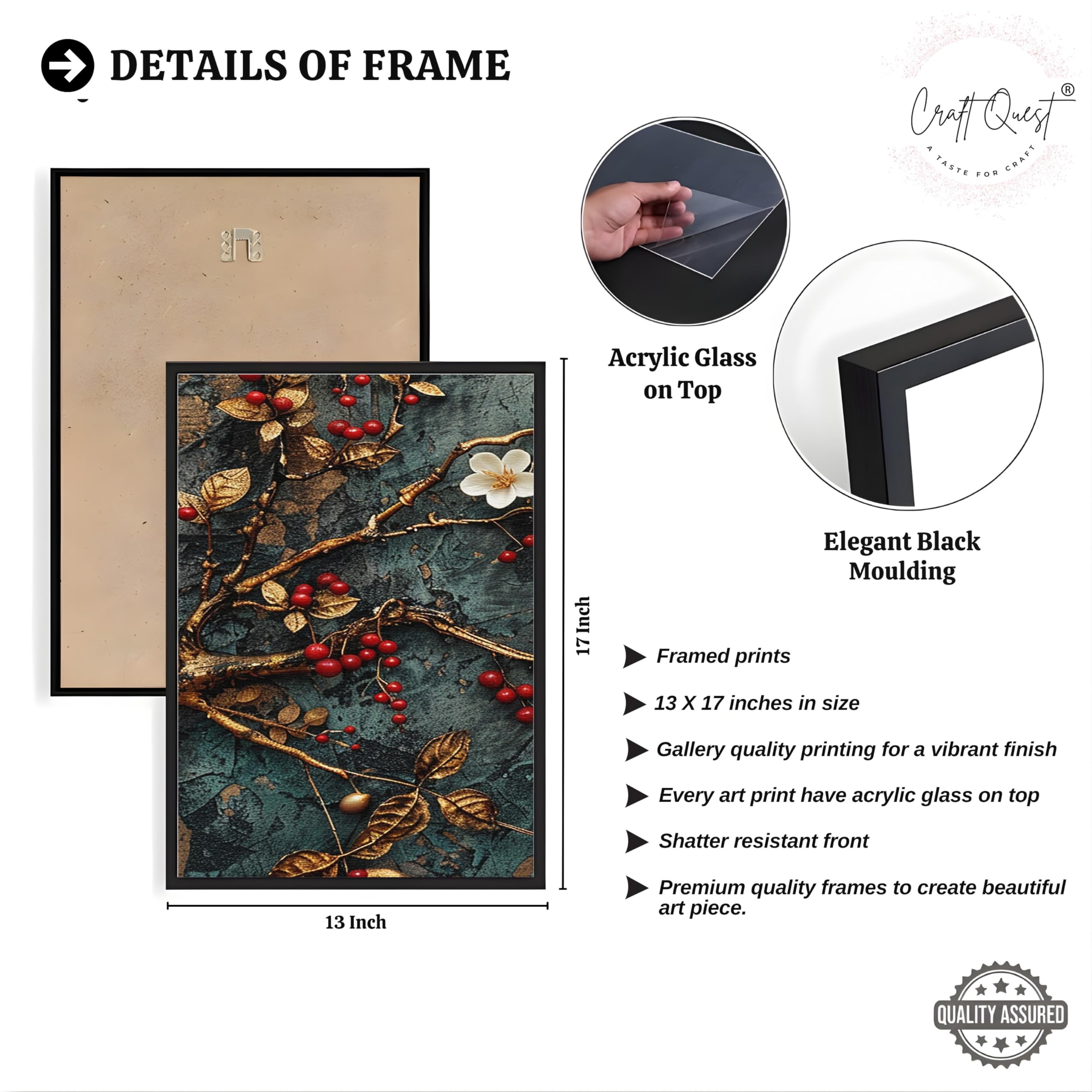 CRAFT QUEST Nature Inspired Modern Wall Art | Set of 3 Frames for Home Decoration | Ideal for Living Room, Bedroom & Offices