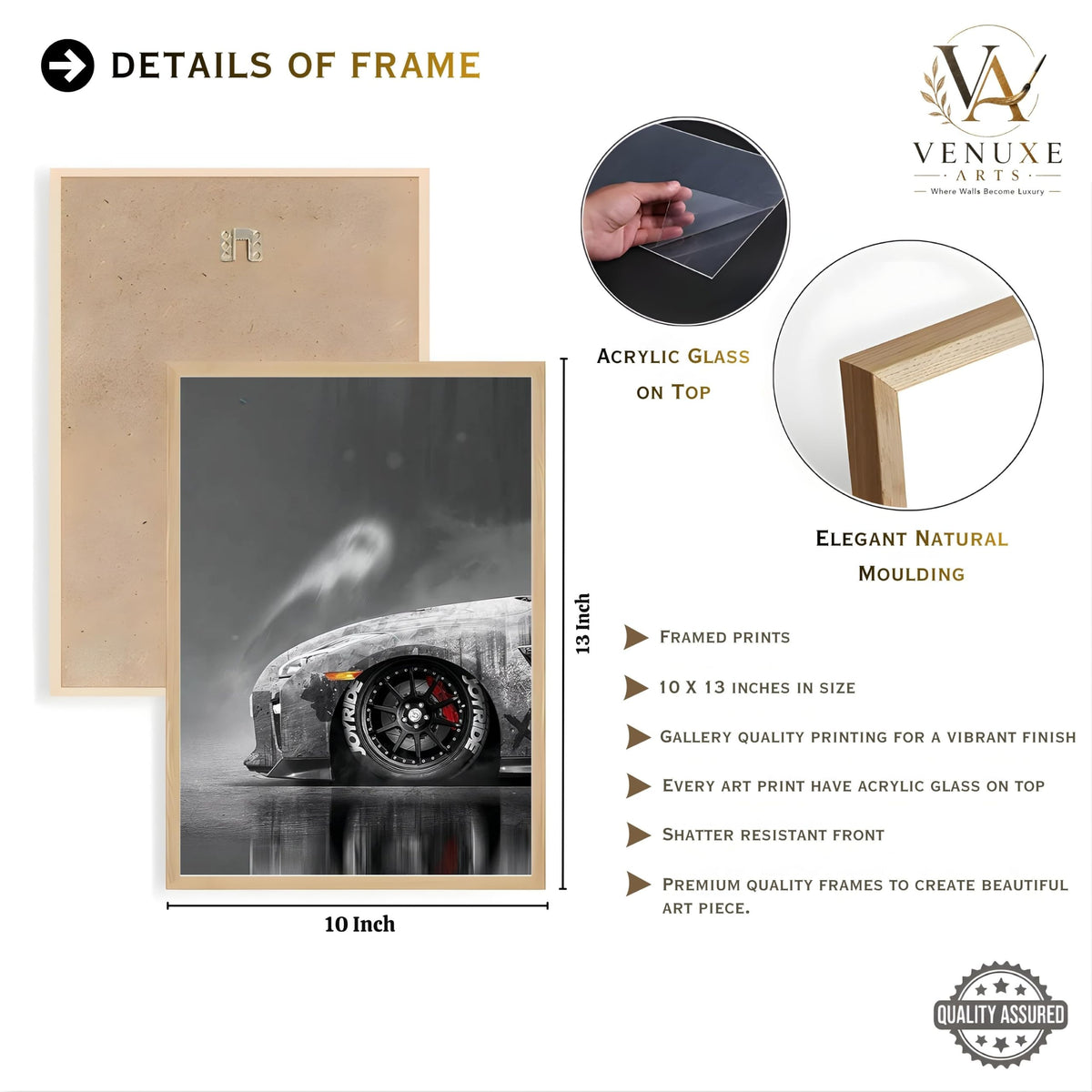 VENUXE ARTS Set Of 3 Big Sports Cars Framed Posters Gift Items for Boys Room Wall Decoration Bedroom Living Room Office Studio Décor | Car Poster Frame for Wall Décor