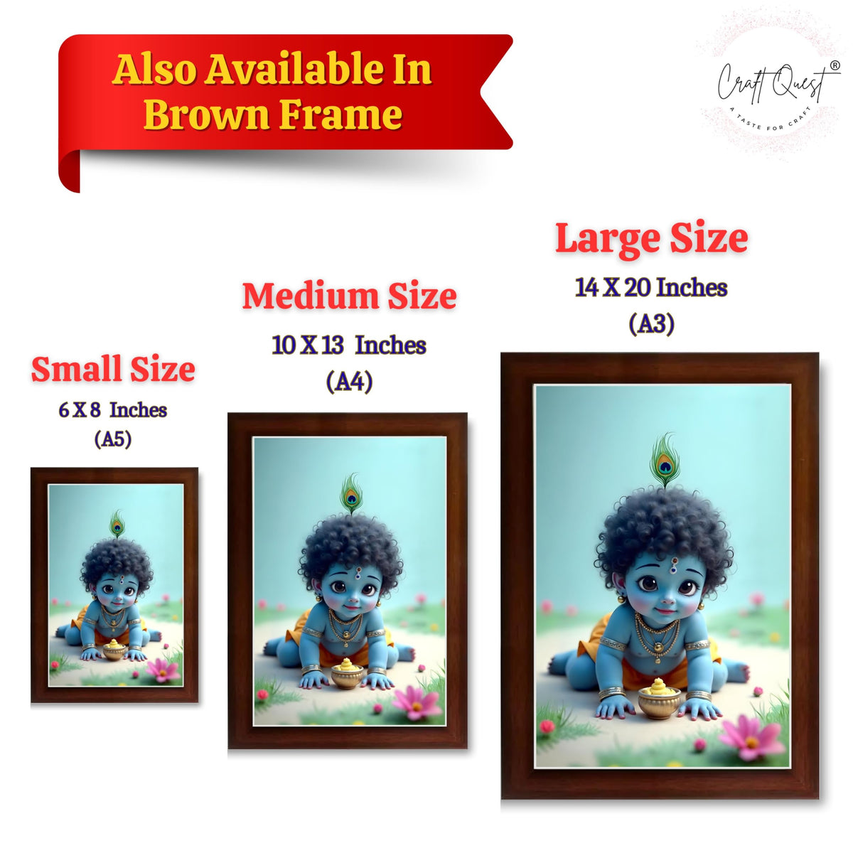 CRAFT QUEST Bal Gopal Painting | Krishna Photo Frames for Walls, Home, Bedroom, Living Room and Home Decor