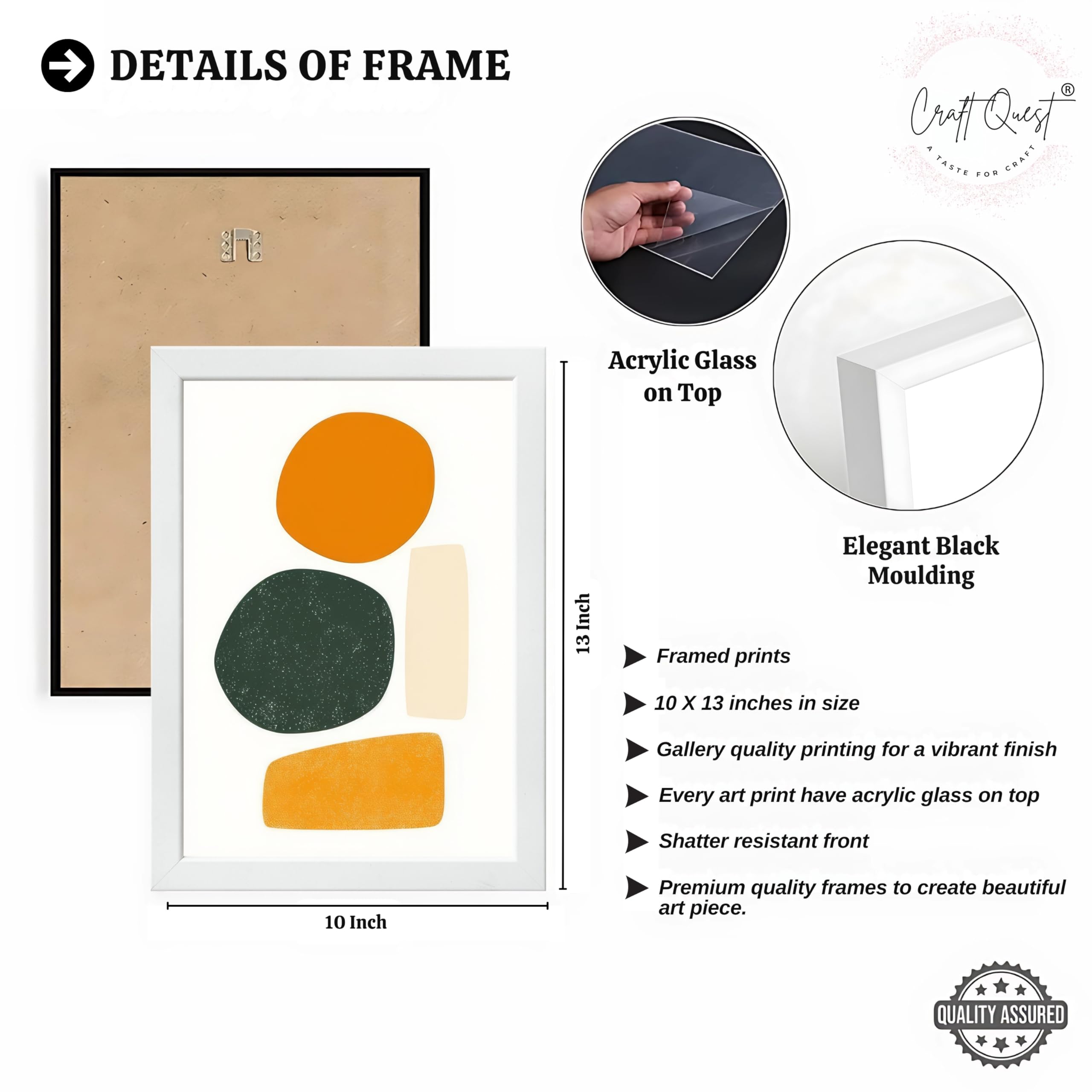CRAFT QUEST SET OF 3 Organic Abstract Wall Art | Set of 3 Frames for Home Decoration | Ideal for Living Room, Bedroom & Offices