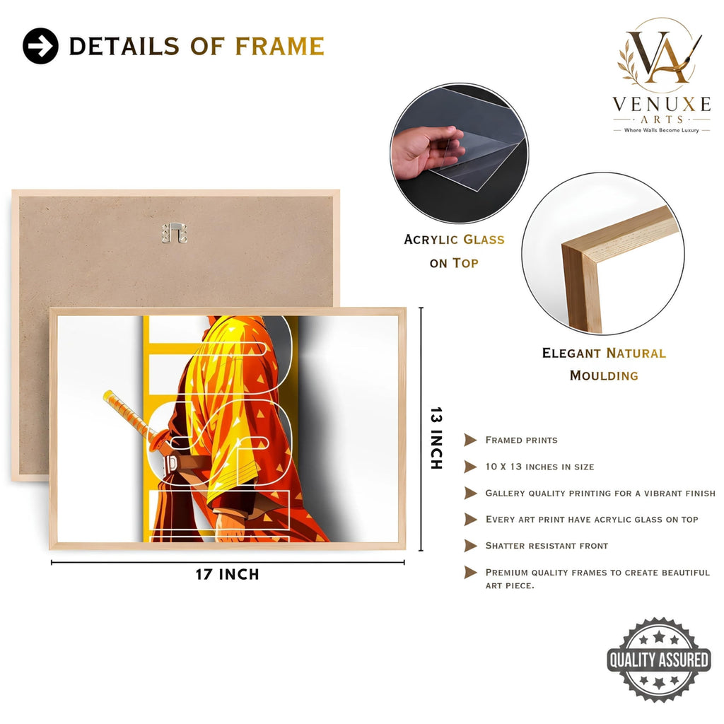 VENUXE ARTS Set Of 3 Anime Characters Wall Framed |Anime Characters Framed Poster for Living Room Bedroom Gaming Room Studio Wall Decor