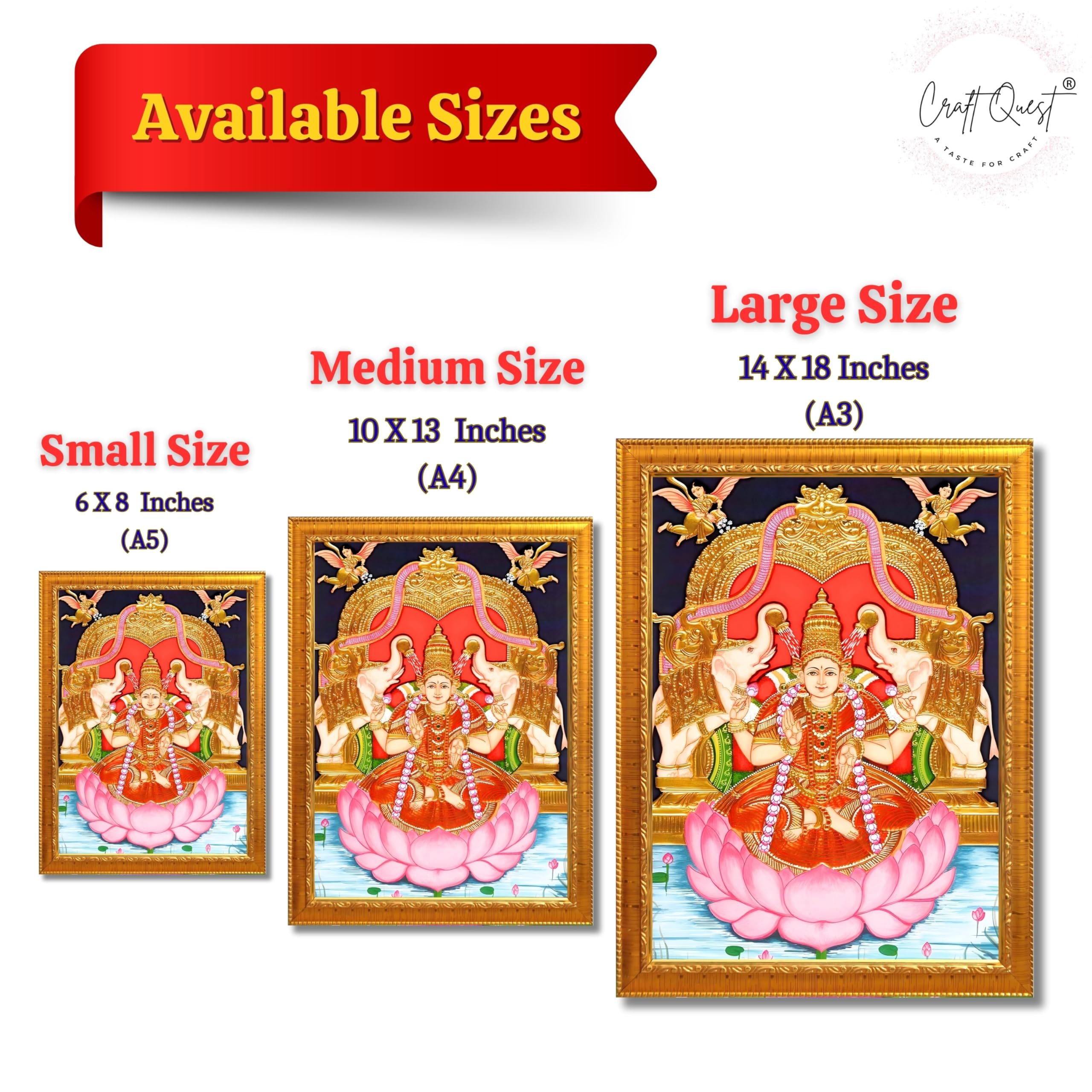 CRAFT QUEST Goddess Lakshmi Maa Vaibhav Laxmi Wall Painting Photo Framed | Acrylic Glass, Lightweight | Ideal for Home, Office, Temple & Puja Room, Wall Decor