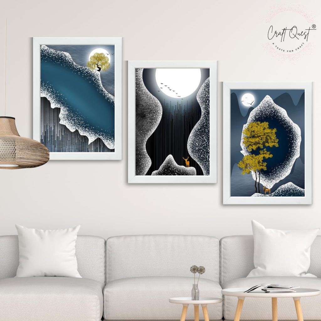 CRAFT QUEST Modern Art Abstract Fashionable Artwork Wall Art | Set of 3 Frames for Home Decoration | Ideal for Living Room, Bedroom & Offices