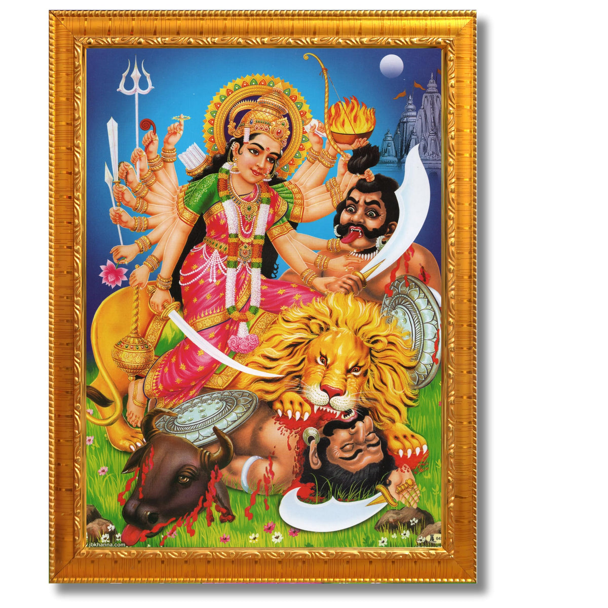 CRAFT QUEST Durga mata Mahishasura Mardini | Mahisasur Mardhini Durga Maa Wall Painting Framed, Religious Photo Frame With Acrylic Glass