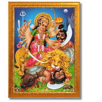CRAFT QUEST Durga mata Mahishasura Mardini | Mahisasur Mardhini Durga Maa Wall Painting Framed, Religious Photo Frame With Acrylic Glass
