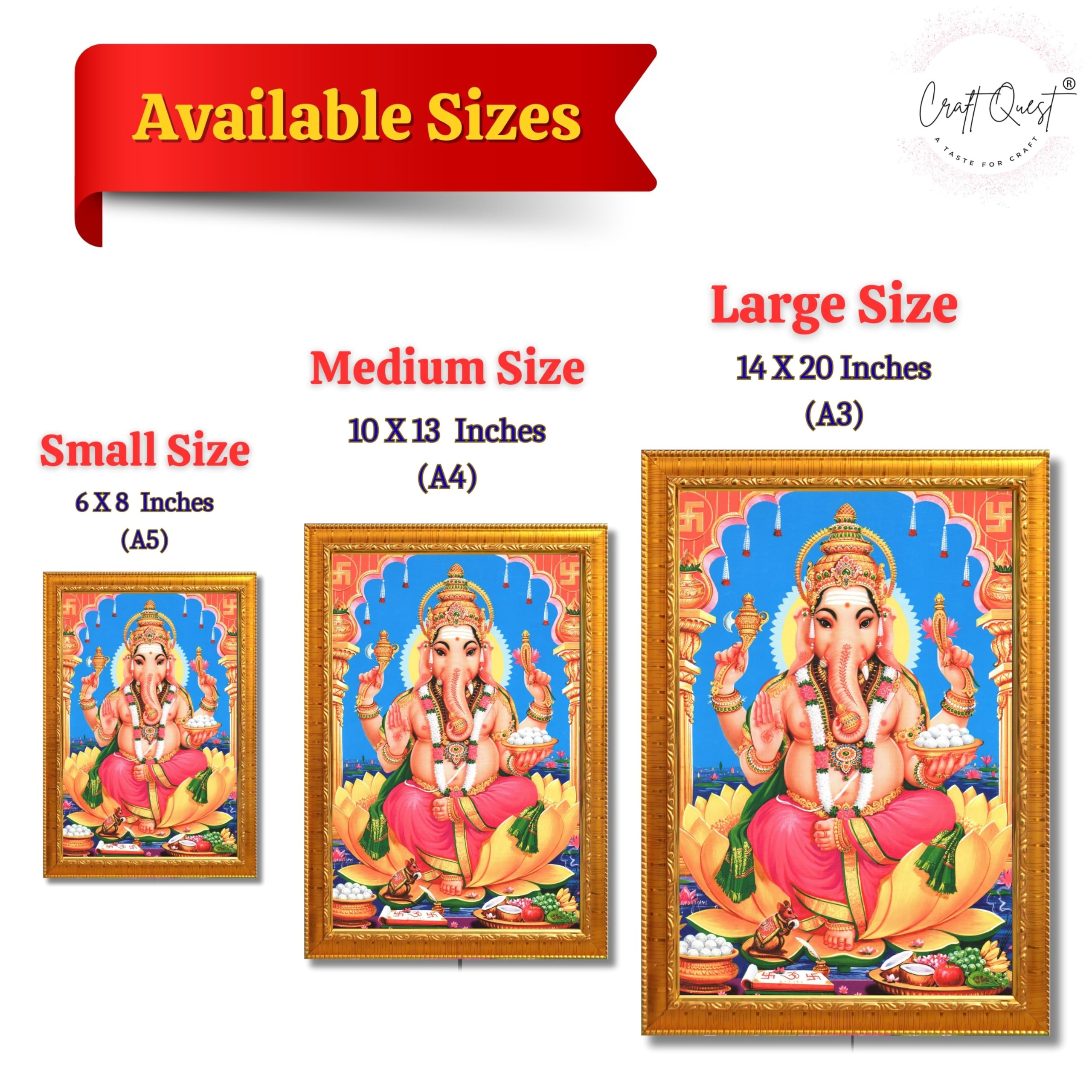 CRAFT QUEST Lord Ganpati Ganesha Wall Hanging Frame for Living Room, Bedroom, Office & Pooja Room Décor GA-212