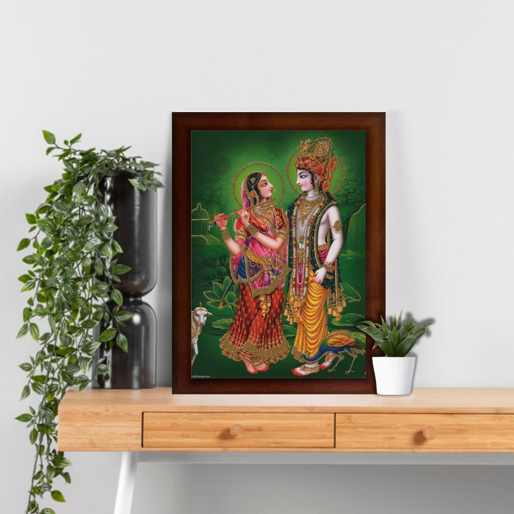 Craft Quest Radha Krishna Sparkle Coated Home Decorative Gift Item Framed Painting (10 X 14 Inches, Brown) RK1013-112