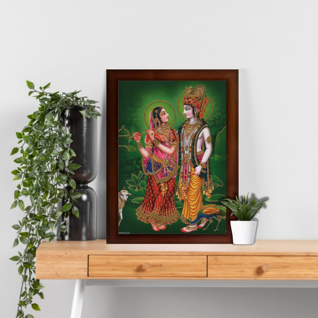 Craft Quest Radha Krishna Sparkle Coated Home Decorative Gift Item Framed Painting (10 X 14 Inches, Brown) RK1013-112