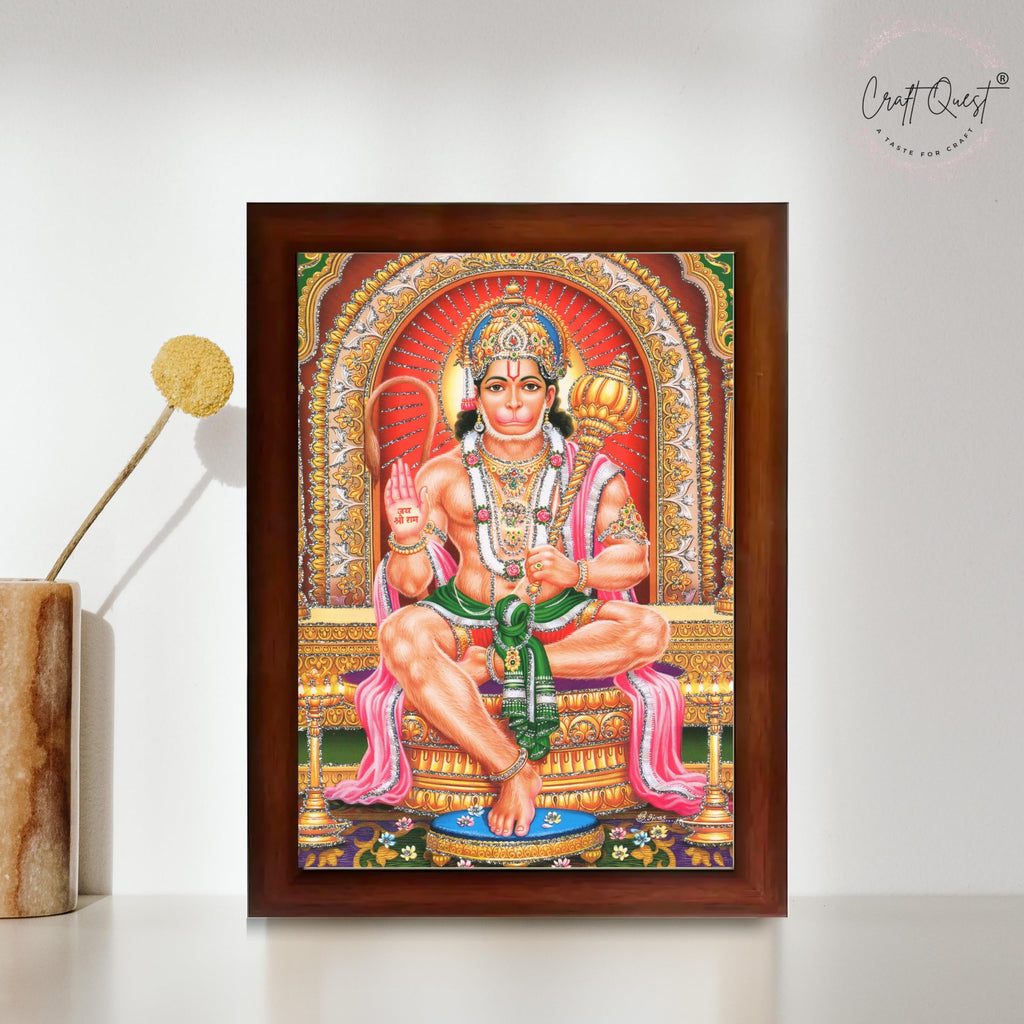CRAFT QUEST Hanuman JI | Bajrangbali Religious Photo frame Decorative Item Synthetic frame