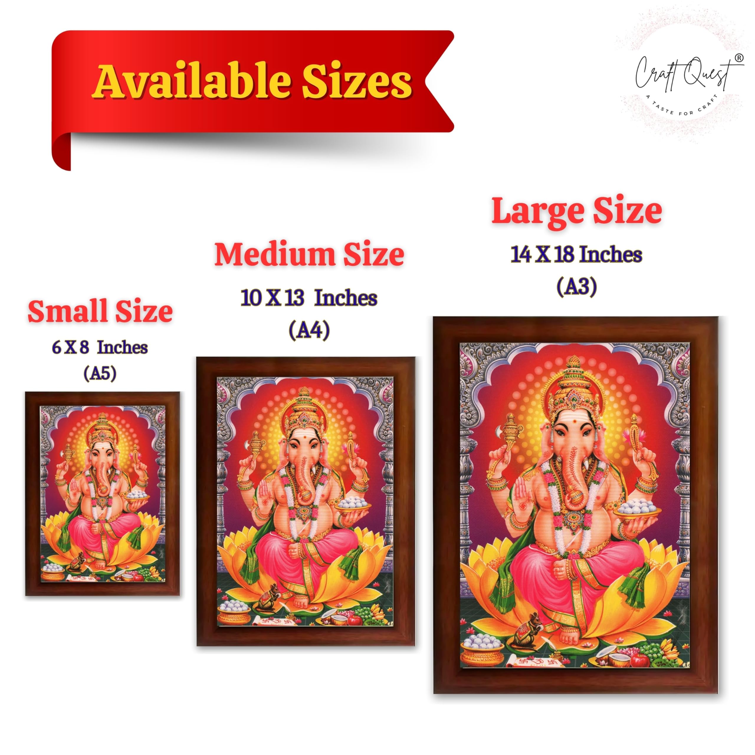 CRAFT QUEST Lord Ganesha Ganesh Ganpati Hanging Wall Painting Framed Home Decor