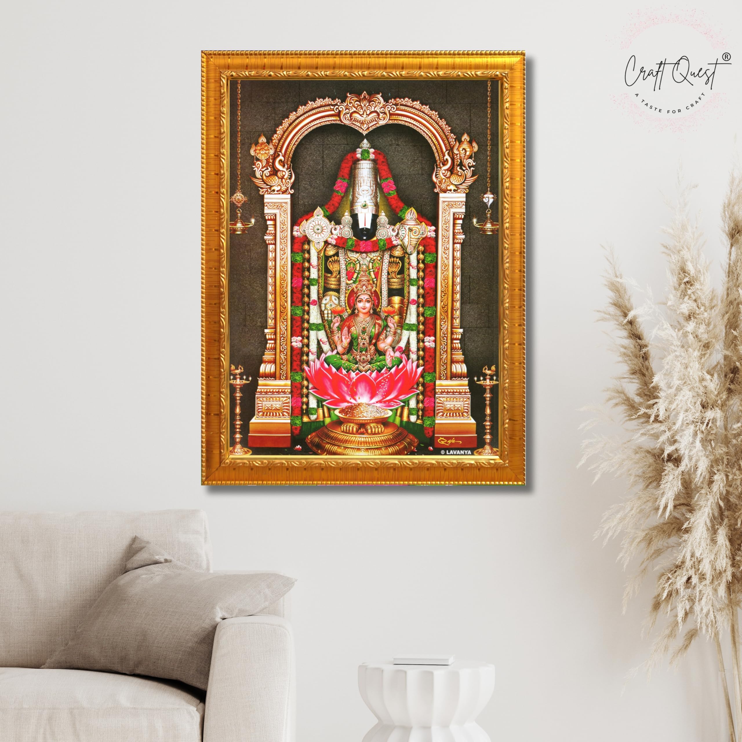 CRAFT QUEST Lord Tirupati Balaji Lakshmi Venkateshwara Swamy Wall Painting Framed, Home, Temple, Pooja, Wall Décor Item
