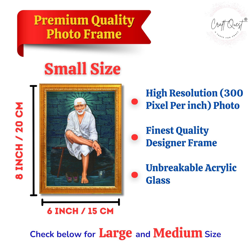 CRAFT QUEST Saibaba Sai Baba Shirdi Sainath Wall Painting Framed Home Décor, Ideal for Home, Office, Temple & Puja Room, Wall Decor