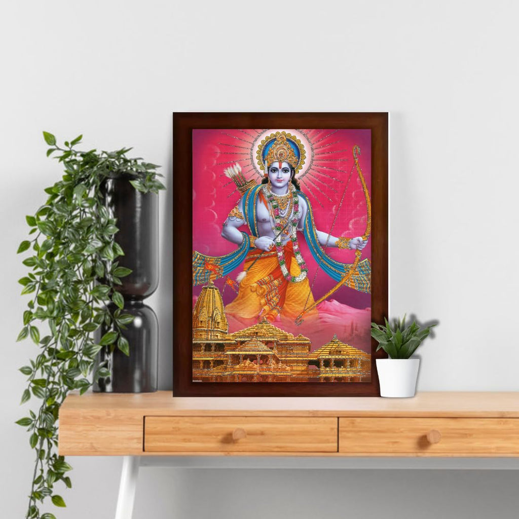 Craft Quest Ayodhya Ram Mandir Photo Frame For Wall Decoration Gift Item Painting/Shree Ram Darbar Photo Frame (14 inch X 10 inch, Brown, Religious)