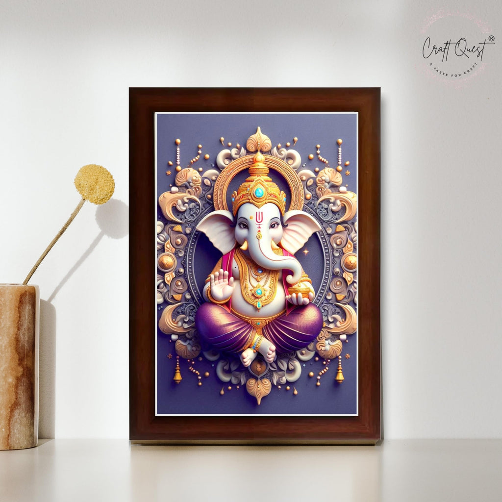 CRAFT QUEST Lord Ganesh Ganpati Ganapathi Hanging Wall Painting Framed For Home Décor