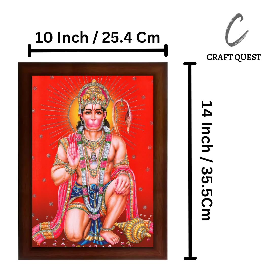 CRAFT QUEST Hanuman ji Bajrangbali Religious Photo Frame Home Decorative Item Synthetic Wood Wall Art (10 X 13 Inches)