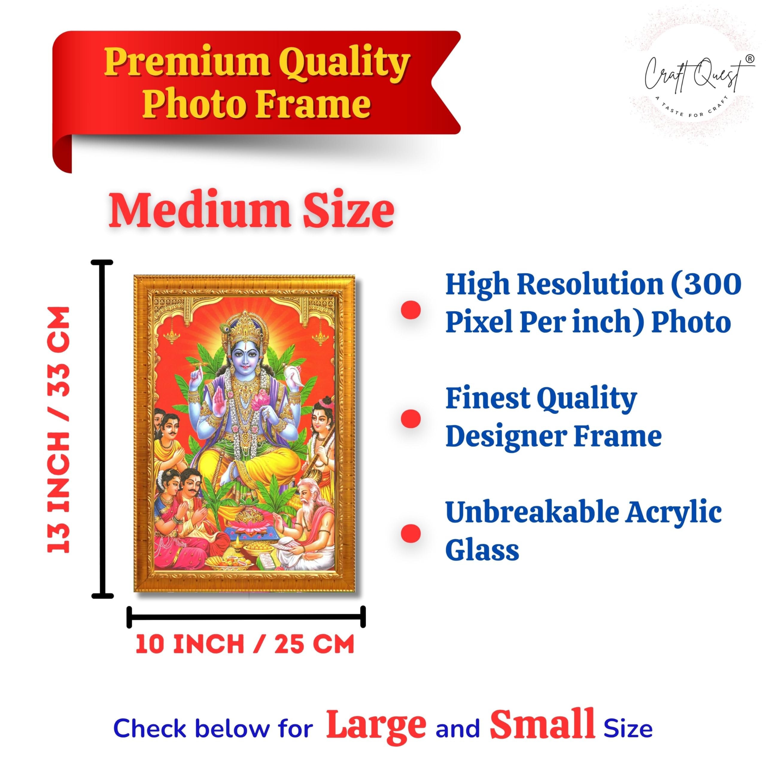 CRAFT QUEST Lord Satyanarayana Swami| Bhagwan Satyanarayan Wall Painting Religious Wood Photo Frame with Acrylic glass