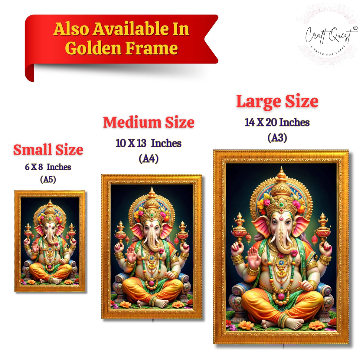 CRAFT QUEST God Ganesh Ganpati ji Ganesha Art Framed Painting Ready to Hang and Wall Decor