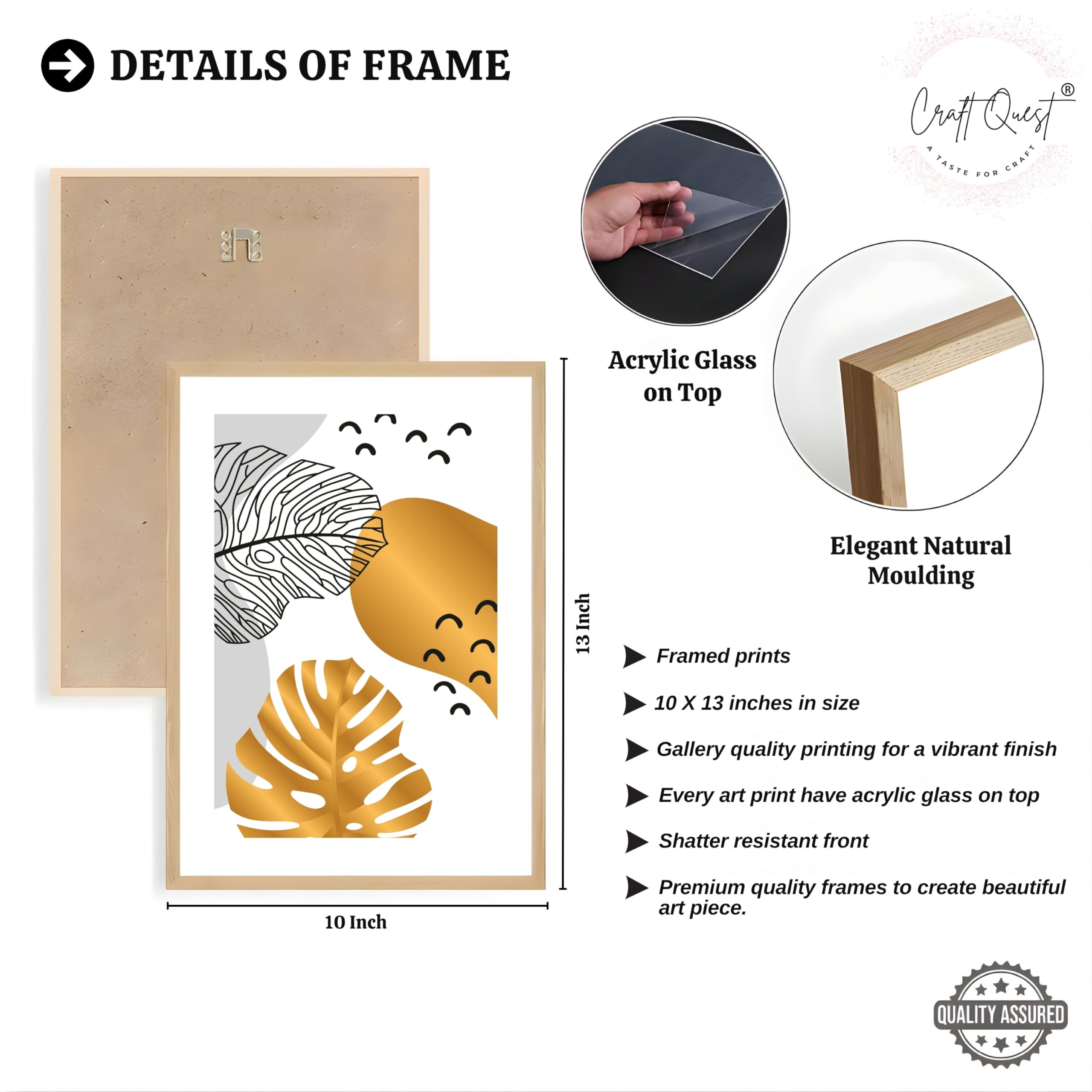 CRAFT QUEST Wall Art Decor Paintings | Set of 3 Abstract Wall Art Frames for Home Decoration | Ideal for Living Room, Bedrooms & Offices