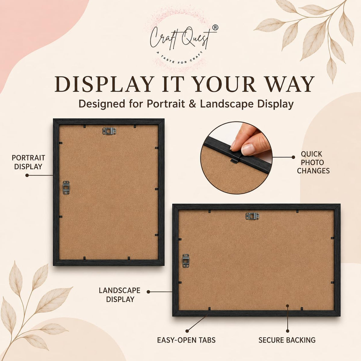 CRAFT QUEST 4X6 Inch Size synthetic Wall Mount Photo frames Single For Home Decoration, Living Room, Office Decoration (Natural, Set of 1)