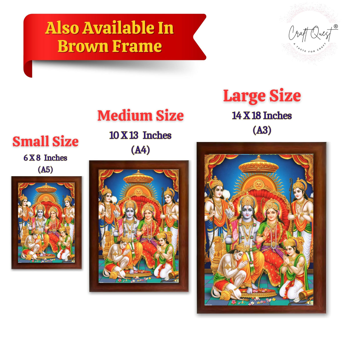 CRAFT QUEST Lord Shri Ram Darbar Sita Mata Parivar Family Wall Painting Framed Home and Pooja Decor