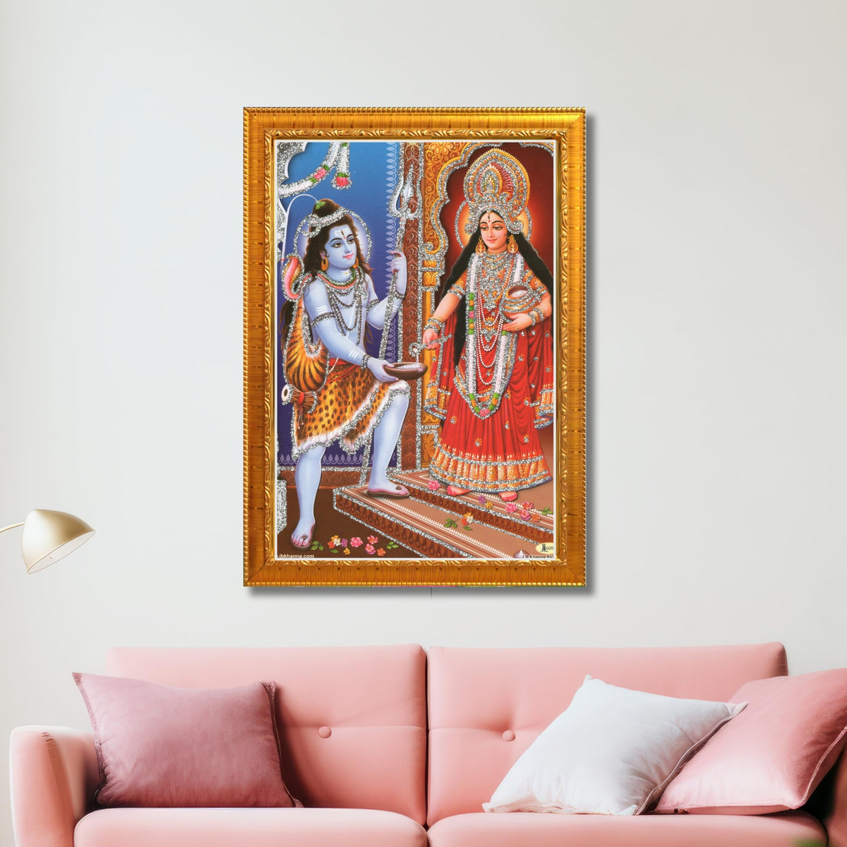 CRAFT QUEST Shiva & Maa Annapurna devi sitting on throne photo frame with Acrylic Glass for Kitchen Worship