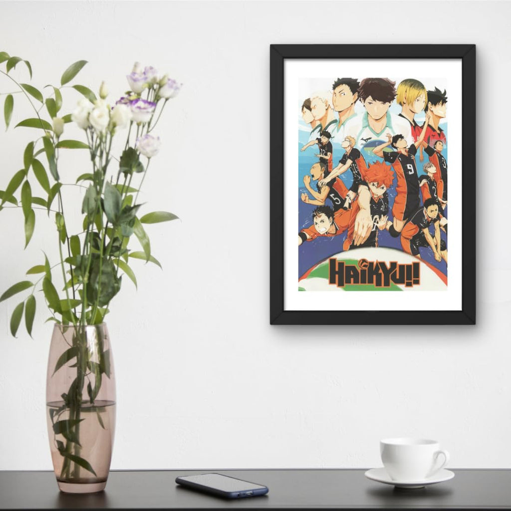 CRAFT QUEST Haikyuu Anime Poster Laminated Posters Framed Painting For Anime Naruto Fans Wall Decor, Home Decor with Matte Black Frame (14 Inches x 10 Inches)