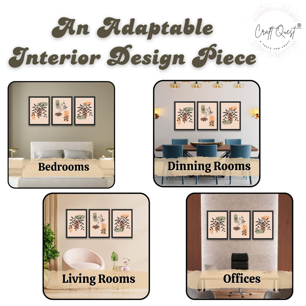 CRAFT QUEST Wall Art Decor Paintings | Set of 3 BOHO Wall Art Frames for Home Decoratio | Ideal for Living Room, Offices & Bedroom